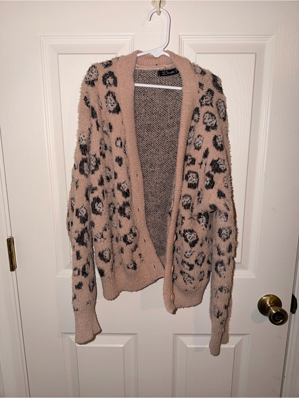 Simplee Apparel Blush Leopard Open-Front Cardigan